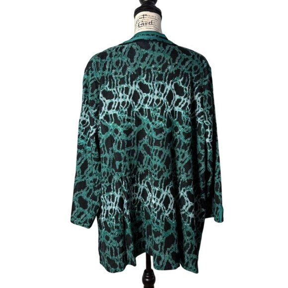 Ming Wang Womens 2X Open-Front Knit Cardigan Jacket Kelly Green Abstract Print - Picture 3 of 9
